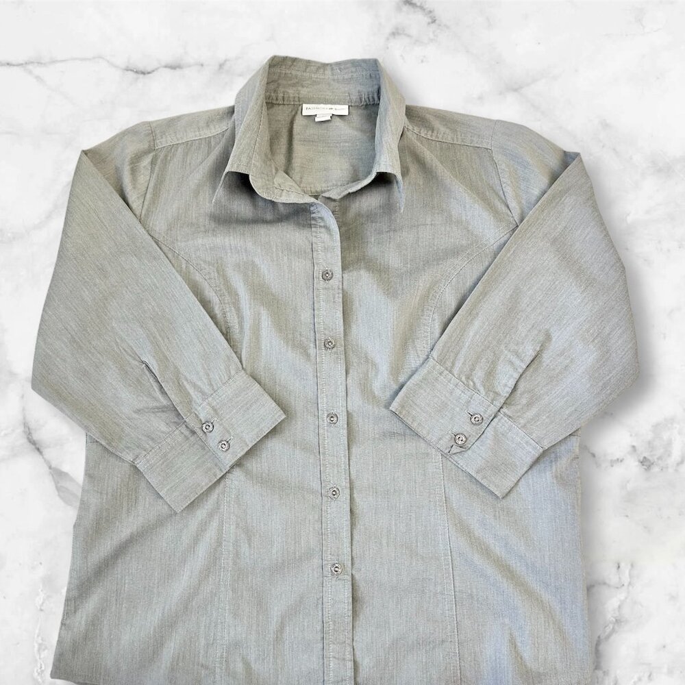 Fashion Bug Women Dress Shirt Gray Size Medium 3/4 Sleeves Button Up Pre-owned